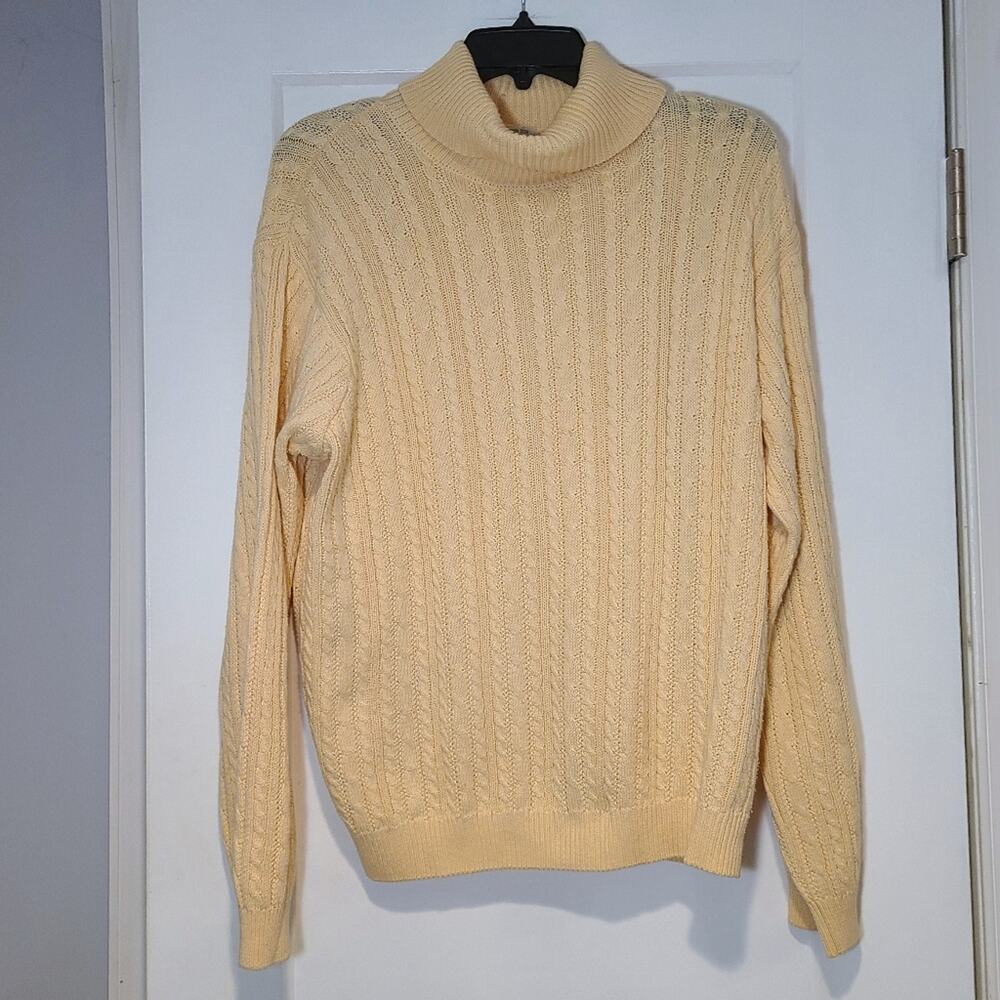 Vintage Lord & Taylor Cream Cotton Cable Knit Turtleneck Sweater L